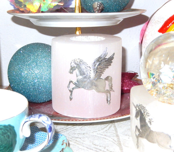 Pegasus Teelicht	Einhorn und Pegasus Selenit Teelichter